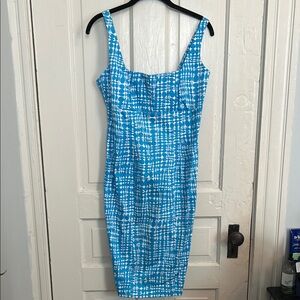 NWOT Calvin Klein Blue and White Geometric Patterned  Dress